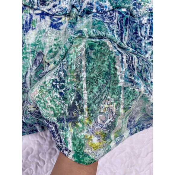AB Studio Blue Green Paisley Floral Print Halter Vneck Ruffled Tank Top size xl - Picture 7 of 7